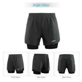 Men's 2-in-1 Running Shorts Quick Drying Breathable Active Training Exercise Jogging Cycle Shorts with Longer Liner (Option: Dark gray-M)