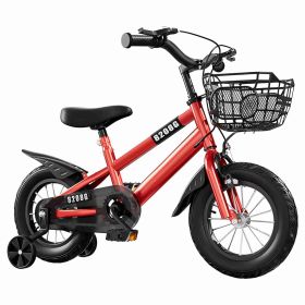 Kids Bike Bicycle for Girls Ages 3-7 Years with Training Wheels Basket Kids Bicycle (Option: 16in-Red)
