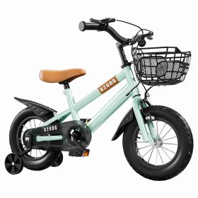 Kids Bike Bicycle for Girls Ages 3-7 Years with Training Wheels Basket Kids Bicycle (Option: 16in-Green)
