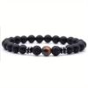 Black Frosted Stone Stretch Beaded Bracelets Gifts For Women Men Silver Plated Energy Healing Yoga Meditation Bangle Jewelry